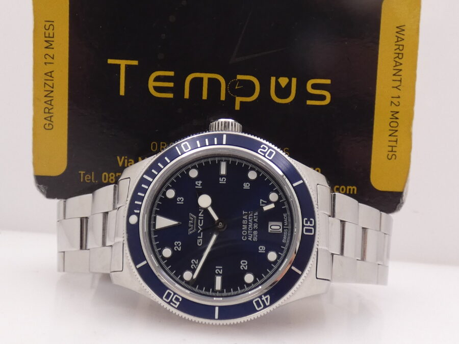 Glycine Combat Sub 36mm BLUE DIAL BOX&PAPERS Automatico Anno 2021 Braccialato - immagine 2
