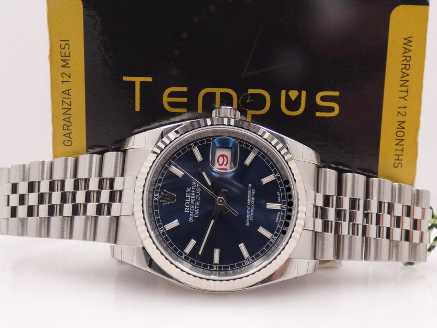 Rolex Datejust 36 Blue Dial 116234 NEW Full Stickers BOX&PAPERS ITALY Anno 2019 Bracciale Jubilee Ghiera Oro Bianco 18Kt Automatico - immagine 2