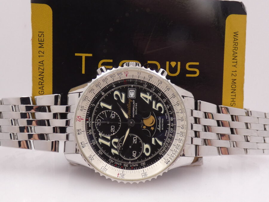 Cronografo Breitling Montbrillant Eclipse Fasi Luna A43030 LIKE NEW BOX&PAPERS Anno 2001 Automatico Acciaio Bracciale Pilot - immagine 2