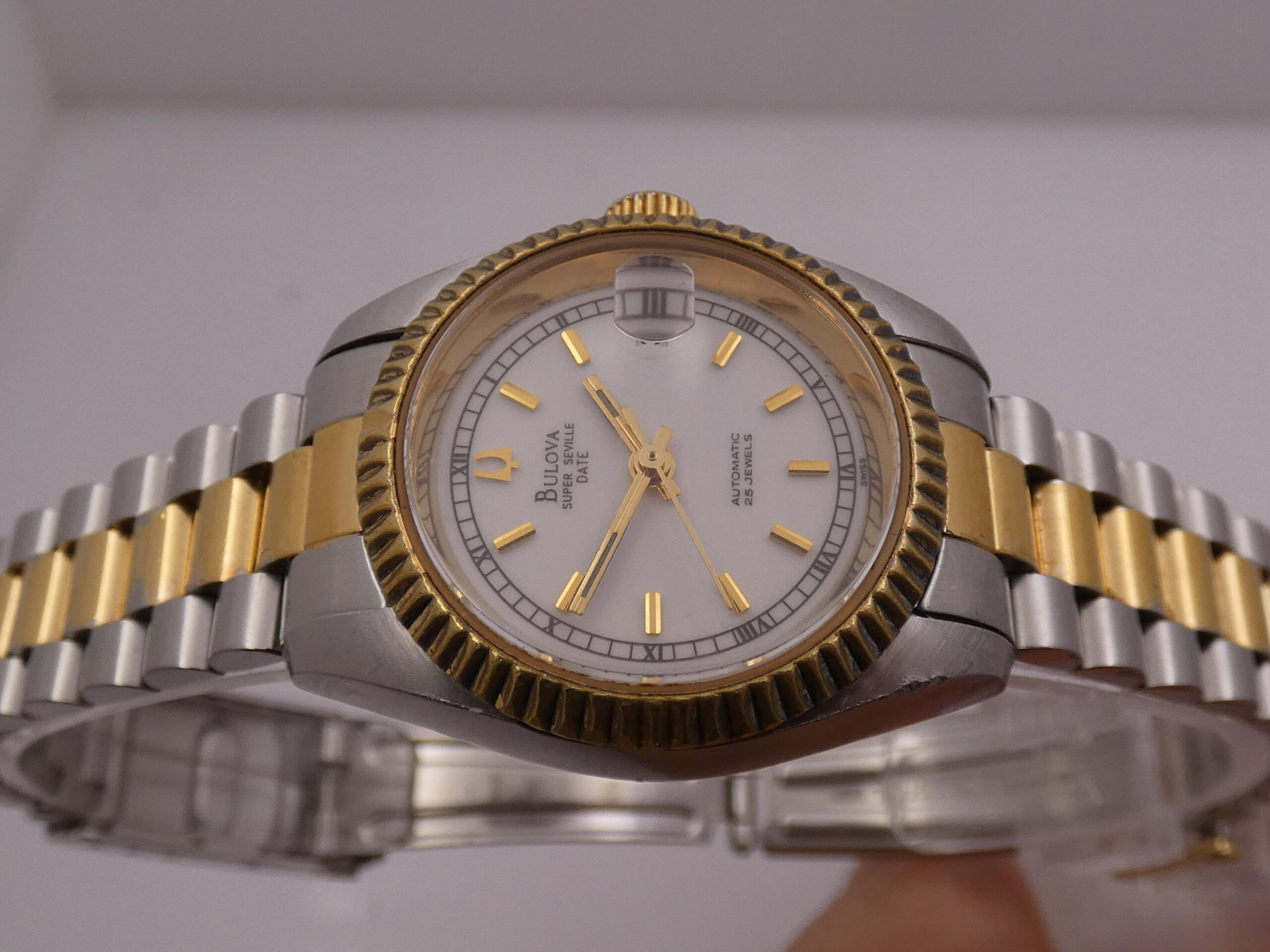 Bulova Super Seville Date Lady 26mm 18Kt G.F. & Acciaio Automatico Anni 90 Bracciale President