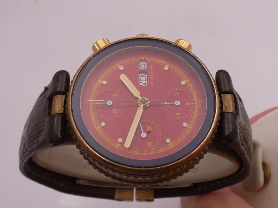 Cronografo Gérald Genta Gefica Day Date G2989.7 RED DIAL Automatico Bronzo & Acciaio Anni 90's
