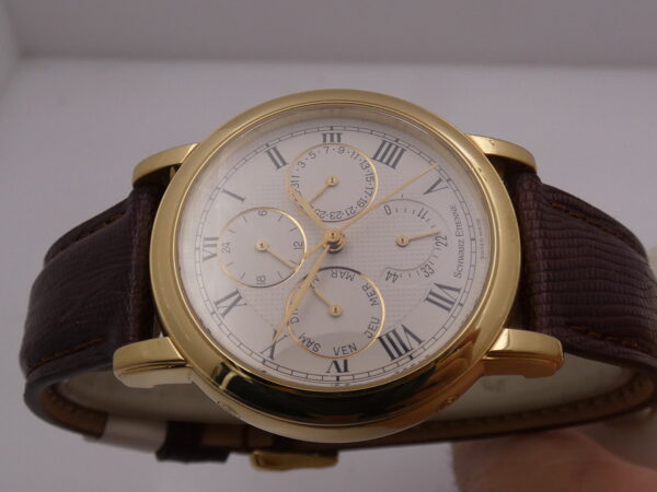 Schwarz Etienne Day Date GMT Oro Massiccio 18Kt WITH BOX TOP CONDITION 710401 Power Reserve Automatico Rotore Oro 21Kt