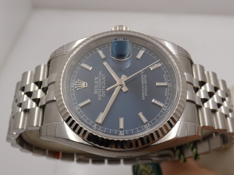 Rolex Datejust 36 Blue Dial 116234 NEW Full Stickers BOX&PAPERS ITALY Anno 2019 Bracciale Jubilee Ghiera Oro Bianco 18Kt Automatico