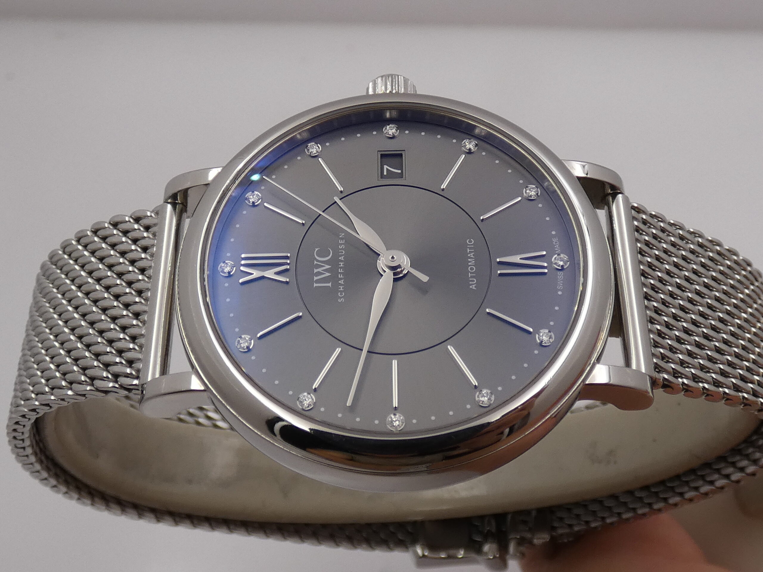 IWC Portofino Automatic 37mm Ardesia DIAMONDS DIAL BOX&PAPERS Anno 2021 IW458110 Bracciale Mesh