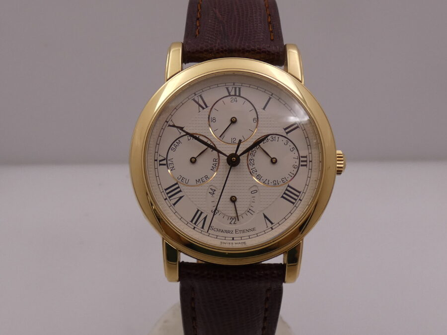 Schwarz Etienne Day Date GMT Oro Massiccio 18Kt WITH BOX TOP CONDITION 710401 Power Reserve Automatico Rotore Oro 21Kt - immagine 12