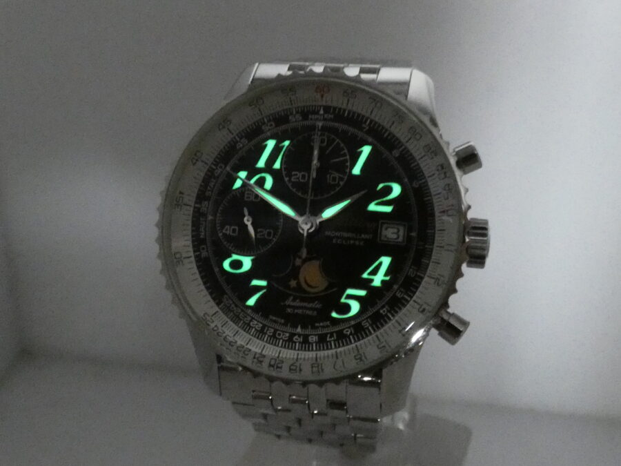 Cronografo Breitling Montbrillant Eclipse Fasi Luna A43030 LIKE NEW BOX&PAPERS Anno 2001 Automatico Acciaio Bracciale Pilot - immagine 12