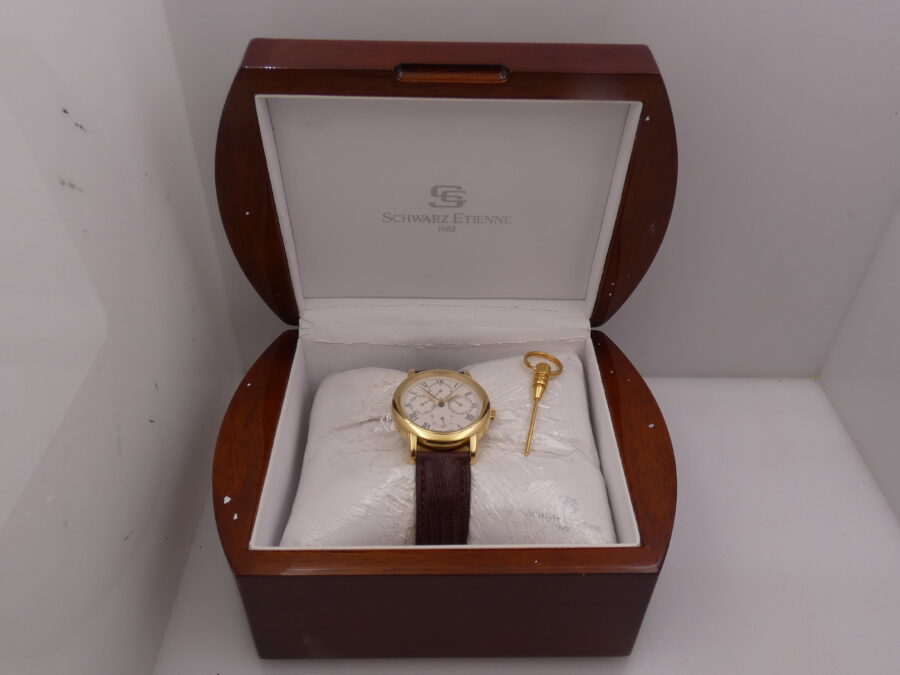 Schwarz Etienne Day Date GMT Oro Massiccio 18Kt WITH BOX TOP CONDITION 710401 Power Reserve Automatico Rotore Oro 21Kt - immagine 13