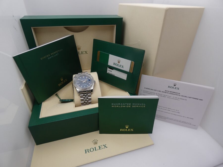 Rolex Datejust 36 Blue Dial 116234 NEW Full Stickers BOX&PAPERS ITALY Anno 2019 Bracciale Jubilee Ghiera Oro Bianco 18Kt Automatico - immagine 13