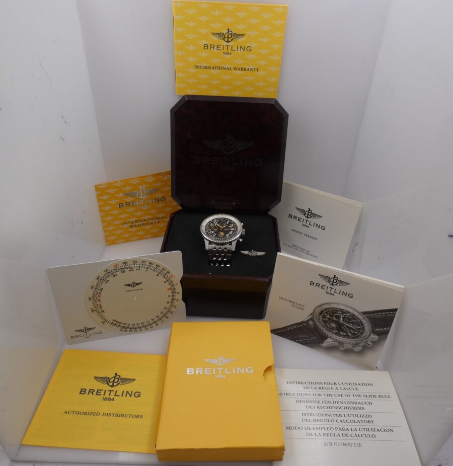 Cronografo Breitling Montbrillant Eclipse Fasi Luna A43030 LIKE NEW BOX&PAPERS Anno 2001 Automatico Acciaio Bracciale Pilot - immagine 13