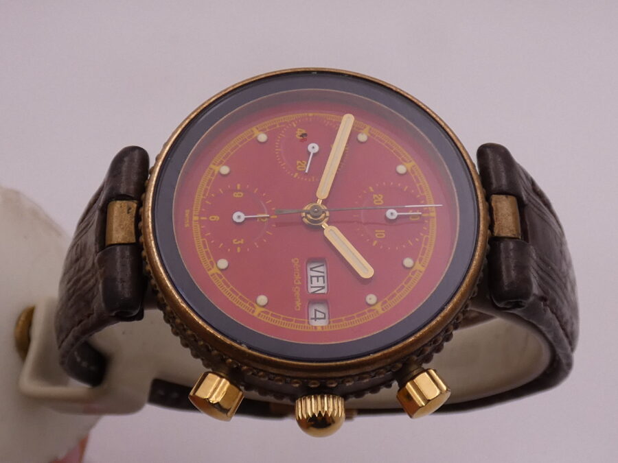 Cronografo Gérald Genta Gefica Day Date G2989.7 RED DIAL Automatico Bronzo & Acciaio Anni 90's - immagine 3