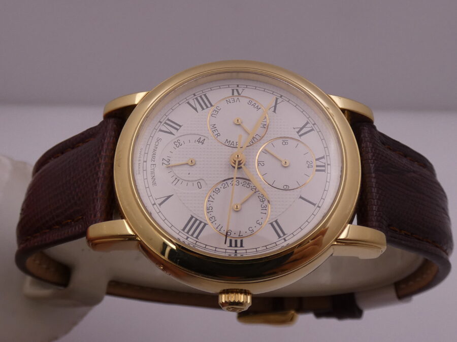 Schwarz Etienne Day Date GMT Oro Massiccio 18Kt WITH BOX TOP CONDITION 710401 Power Reserve Automatico Rotore Oro 21Kt - immagine 4