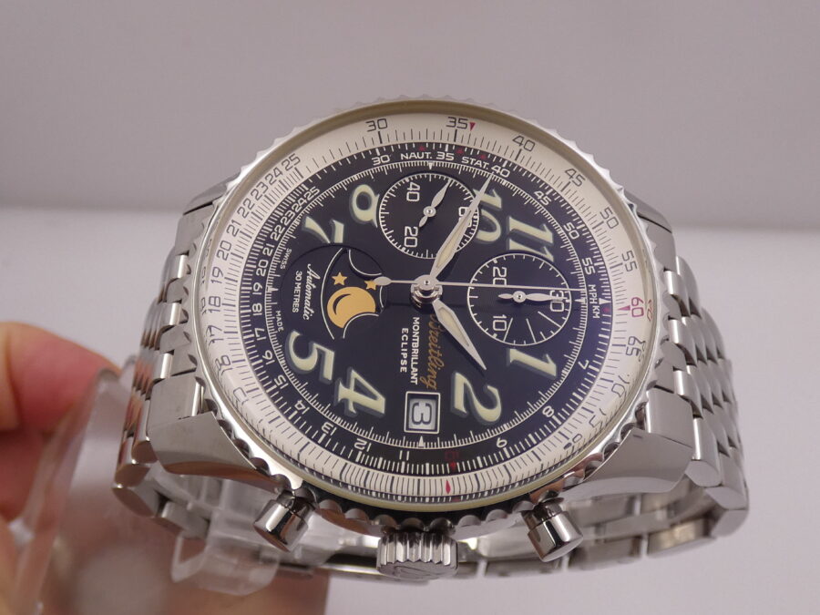 Cronografo Breitling Montbrillant Eclipse Fasi Luna A43030 LIKE NEW BOX&PAPERS Anno 2001 Automatico Acciaio Bracciale Pilot - immagine 4