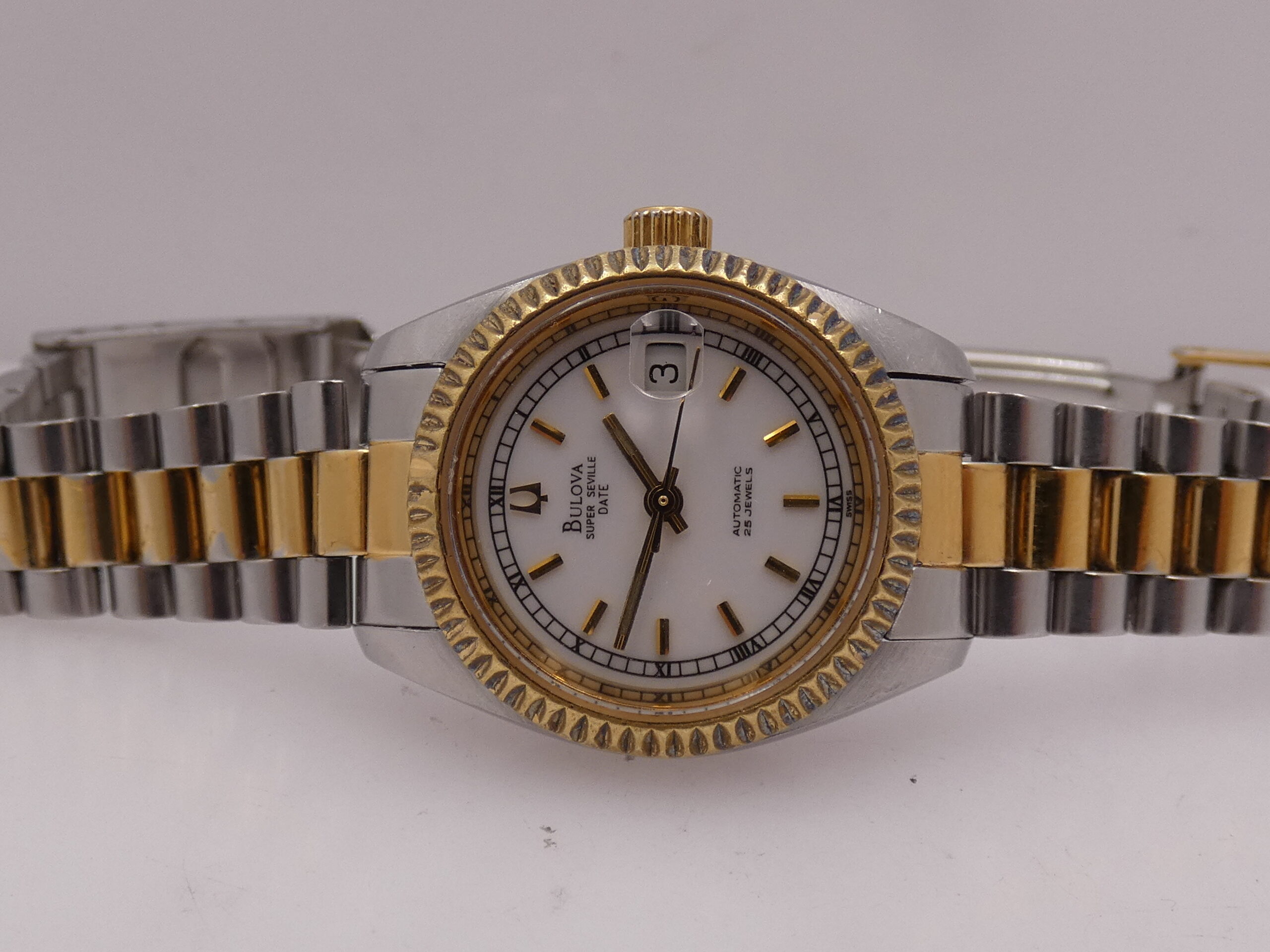 Bulova Super Seville Date Lady 26mm 18Kt G.F. & Acciaio Automatico Anni 90 Bracciale President - immagine 5