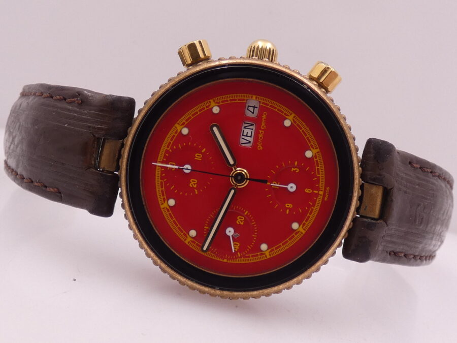 Cronografo Gérald Genta Gefica Day Date G2989.7 RED DIAL Automatico Bronzo & Acciaio Anni 90's - immagine 4