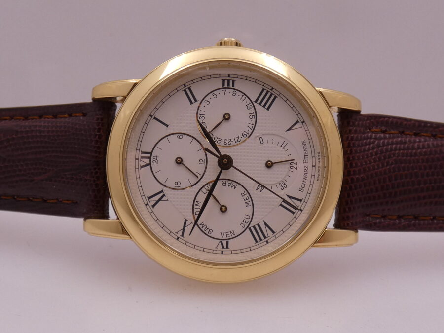 Schwarz Etienne Day Date GMT Oro Massiccio 18Kt WITH BOX TOP CONDITION 710401 Power Reserve Automatico Rotore Oro 21Kt - immagine 5