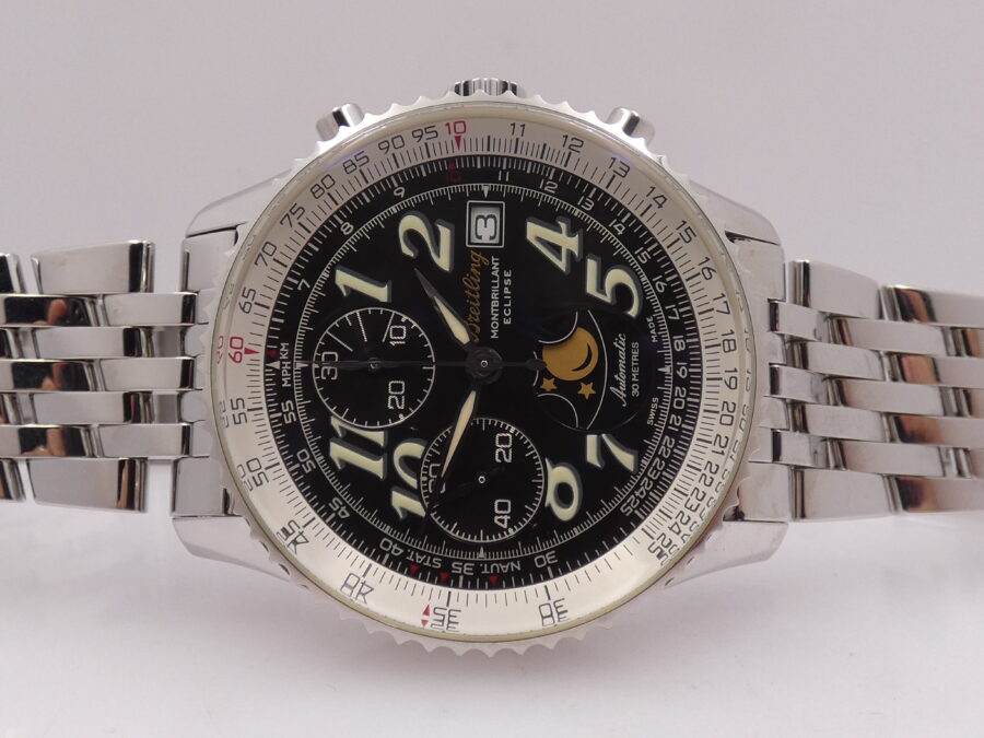 Cronografo Breitling Montbrillant Eclipse Fasi Luna A43030 LIKE NEW BOX&PAPERS Anno 2001 Automatico Acciaio Bracciale Pilot - immagine 5
