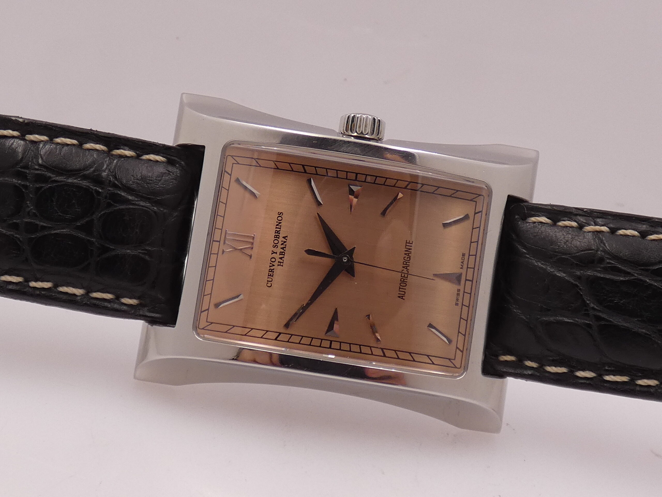 Cuervo y Sobrinos Espléndidos Autorecargante A2412 Oversize Pink Dial TOP CONDITION Acciaio ANNI 2000 - immagine 6