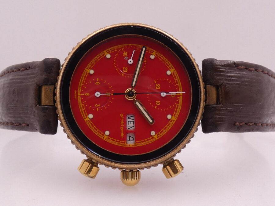 Cronografo Gérald Genta Gefica Day Date G2989.7 RED DIAL Automatico Bronzo & Acciaio Anni 90's - immagine 5