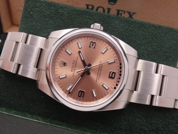 Rolex Oyster Perpetual 34 114200 SALMON DIAL WITH BOX & ROLEX SERVICE Top Condition