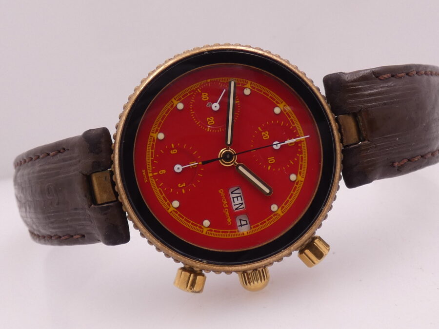 Cronografo Gérald Genta Gefica Day Date G2989.7 RED DIAL Automatico Bronzo & Acciaio Anni 90's - immagine 6