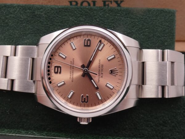 Rolex Oyster Perpetual 34 114200 SALMON DIAL WITH BOX & ROLEX SERVICE Top Condition