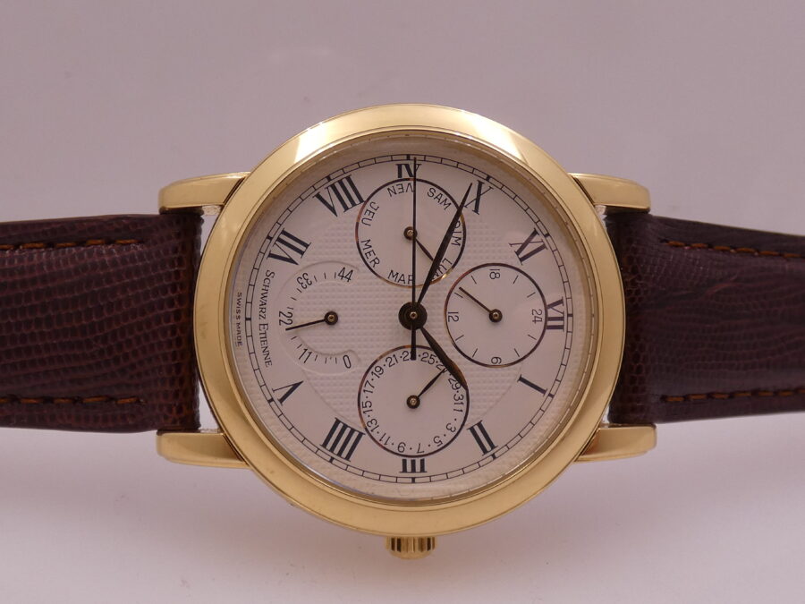 Schwarz Etienne Day Date GMT Oro Massiccio 18Kt WITH BOX TOP CONDITION 710401 Power Reserve Automatico Rotore Oro 21Kt - immagine 7