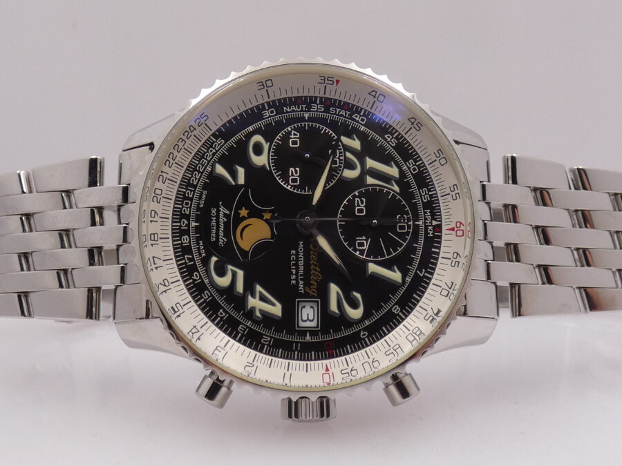 Cronografo Breitling Montbrillant Eclipse Fasi Luna A43030 LIKE NEW BOX&PAPERS Anno 2001 Automatico Acciaio Bracciale Pilot - immagine 7