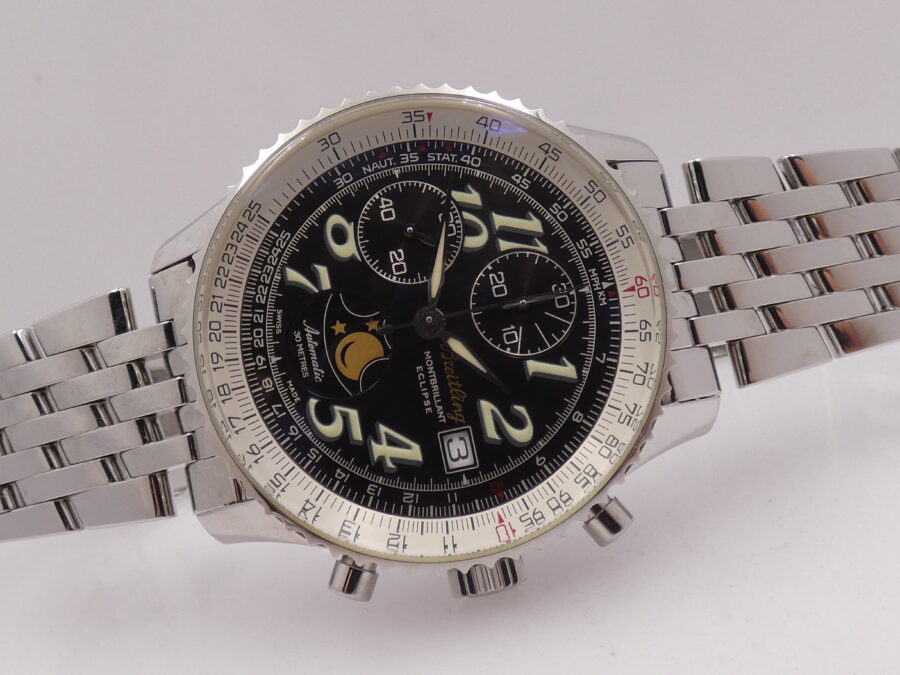 Cronografo Breitling Montbrillant Eclipse Fasi Luna A43030 LIKE NEW BOX&PAPERS Anno 2001 Automatico Acciaio Bracciale Pilot - immagine 8