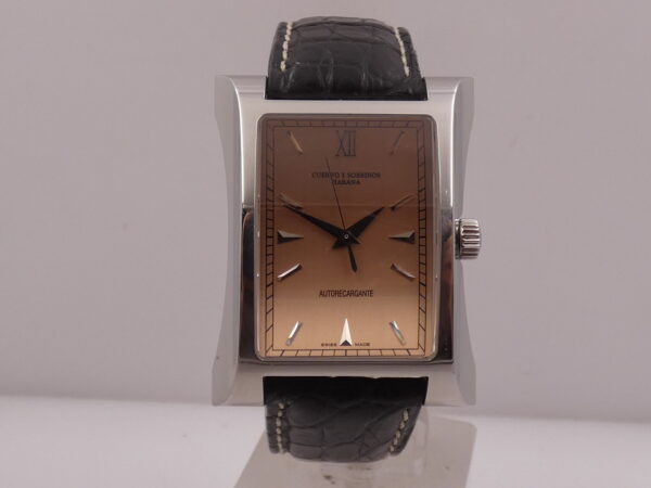 Cuervo y Sobrinos Espléndidos Autorecargante A2412 Oversize Pink Dial TOP CONDITION Acciaio ANNI 2000