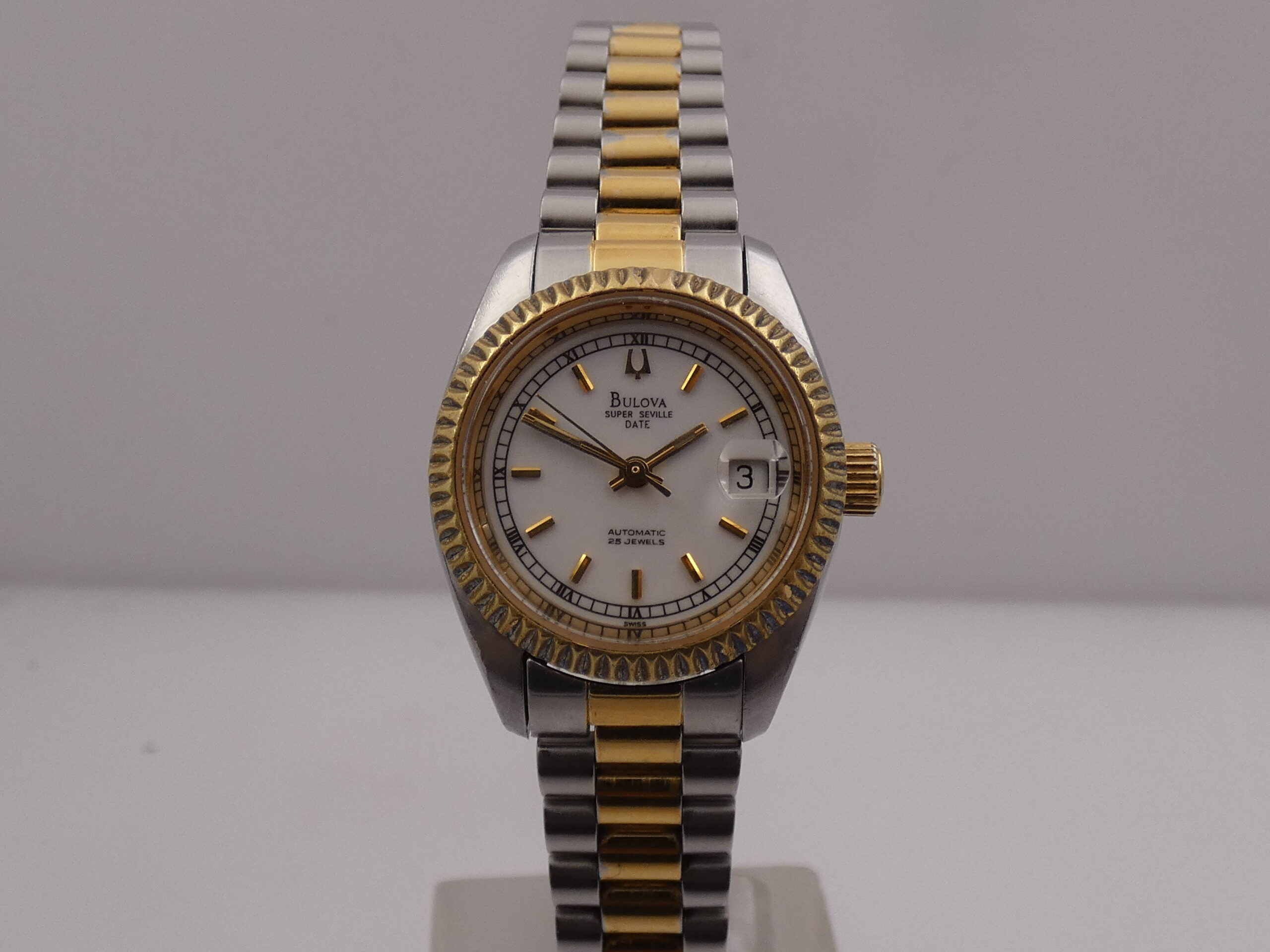 Bulova Super Seville Date Lady 26mm 18Kt G.F. & Acciaio Automatico Anni 90 Bracciale President - immagine 9