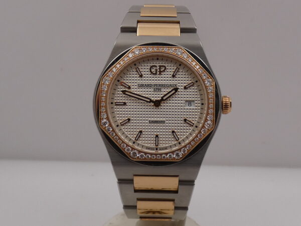 Girard Perregaux Laureato 34 Diamonds Bezel 0.82ct Acciaio & Oro Rosa 18Kt With PAPERS YEAR 2017 TOP CONDITION 56 Factory Diamonds FOR Ladies Ref. 80189D56A132-56A