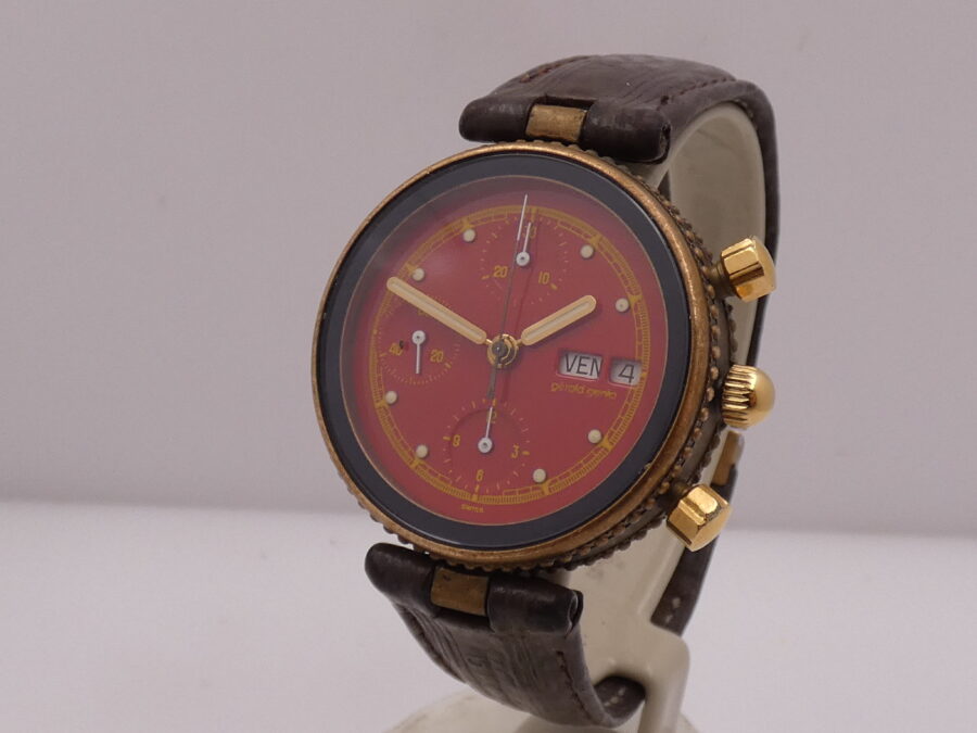 Cronografo Gérald Genta Gefica Day Date G2989.7 RED DIAL Automatico Bronzo & Acciaio Anni 90's - immagine 8