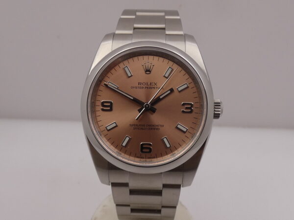 Rolex Oyster Perpetual 34 114200 SALMON DIAL WITH BOX & ROLEX SERVICE Top Condition