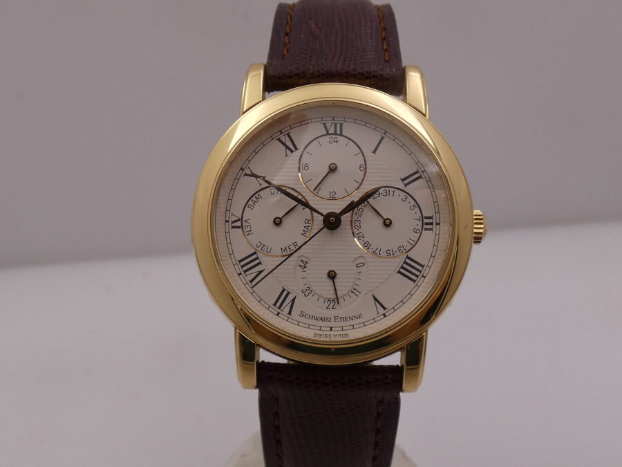 Schwarz Etienne Day Date GMT Oro Massiccio 18Kt WITH BOX TOP CONDITION 710401 Power Reserve Automatico Rotore Oro 21Kt - immagine 9