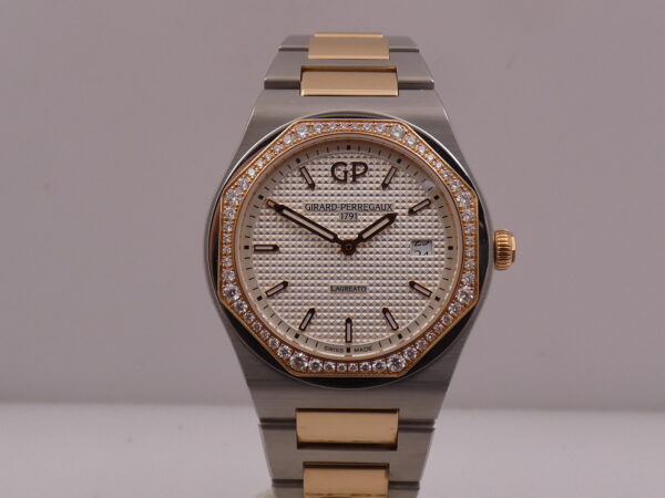 Girard Perregaux Laureato 34 Diamonds Bezel 0.82ct Acciaio & Oro Rosa 18Kt With PAPERS YEAR 2017 TOP CONDITION 56 Factory Diamonds FOR Ladies Ref. 80189D56A132-56A