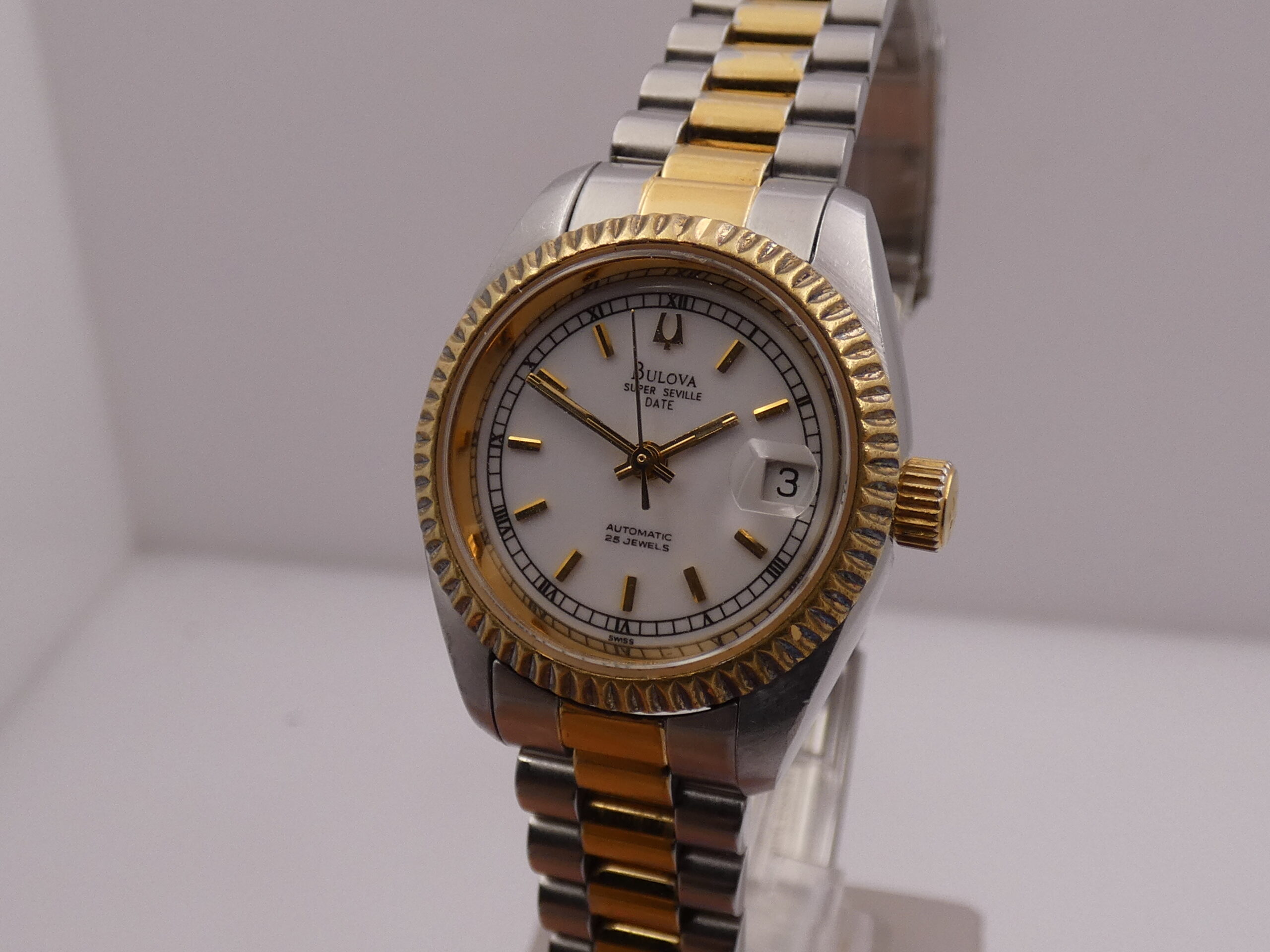 Bulova Super Seville Date Lady 26mm 18Kt G.F. & Acciaio Automatico Anni 90 Bracciale President - immagine 10
