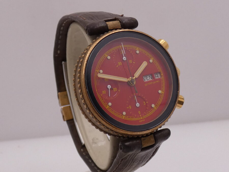 Cronografo Gérald Genta Gefica Day Date G2989.7 RED DIAL Automatico Bronzo & Acciaio Anni 90's - immagine 9