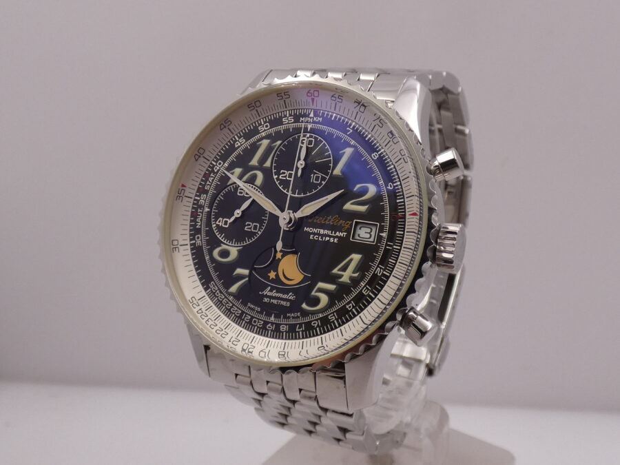Cronografo Breitling Montbrillant Eclipse Fasi Luna A43030 LIKE NEW BOX&PAPERS Anno 2001 Automatico Acciaio Bracciale Pilot - immagine 10