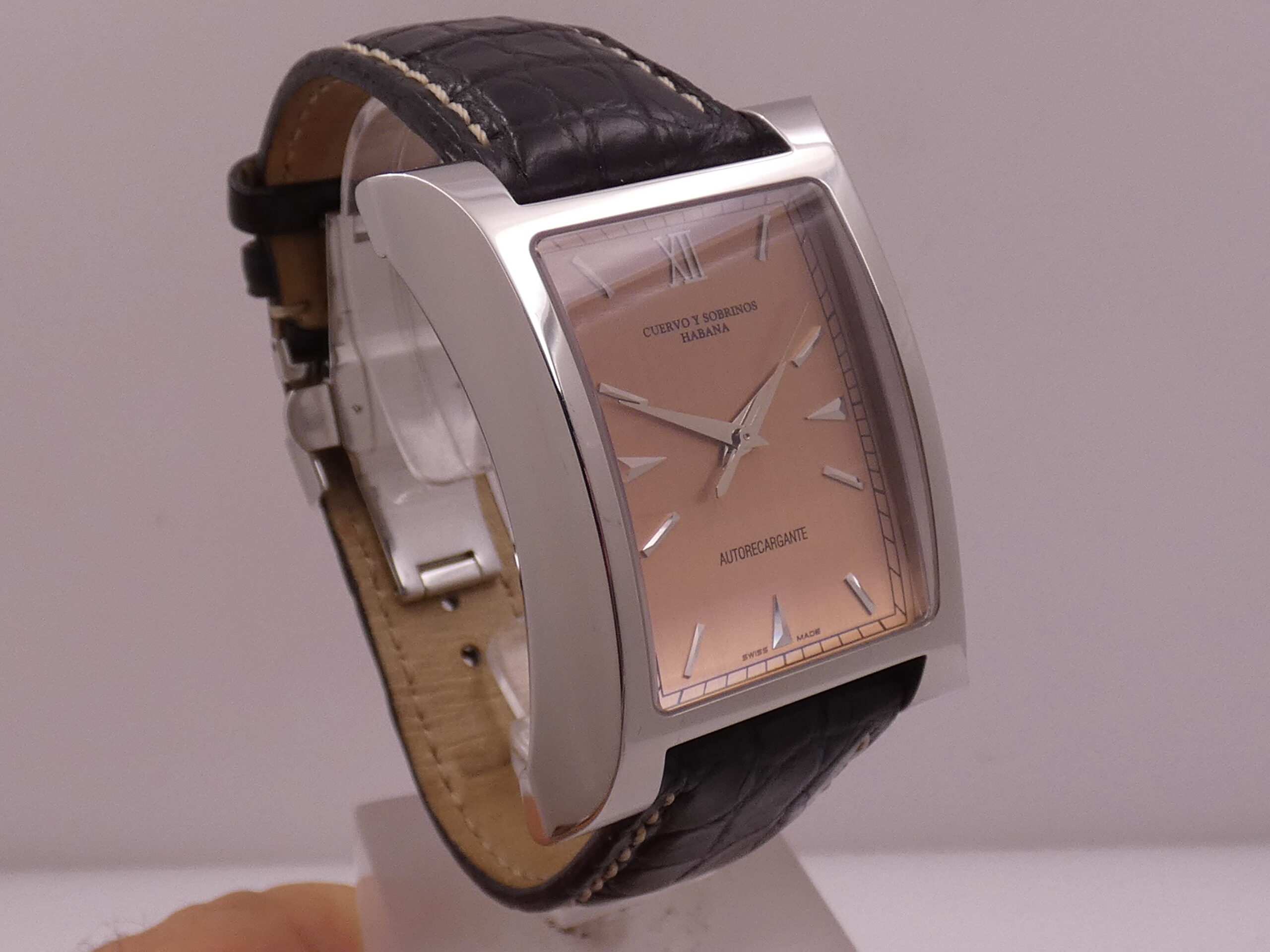 Cuervo y Sobrinos Espléndidos Autorecargante A2412 Oversize Pink Dial TOP CONDITION Acciaio ANNI 2000 - immagine 11