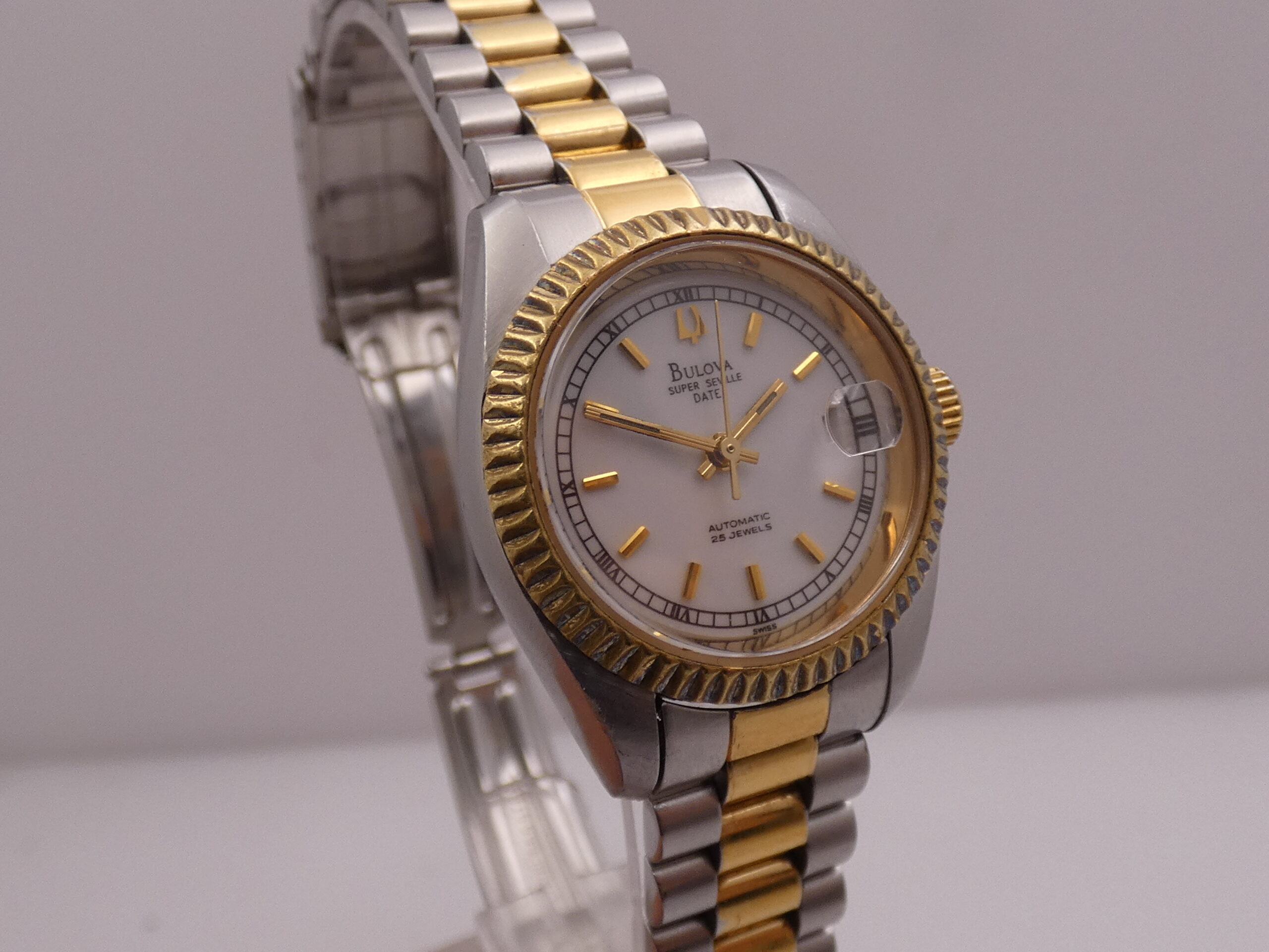 Bulova Super Seville Date Lady 26mm 18Kt G.F. & Acciaio Automatico Anni 90 Bracciale President - immagine 11