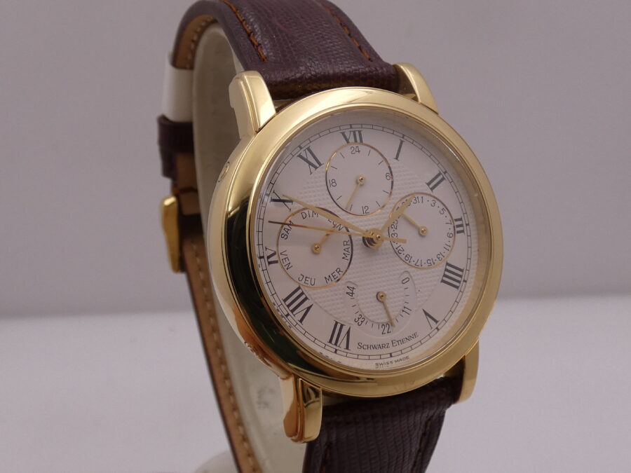 Schwarz Etienne Day Date GMT Oro Massiccio 18Kt WITH BOX TOP CONDITION 710401 Power Reserve Automatico Rotore Oro 21Kt - immagine 11