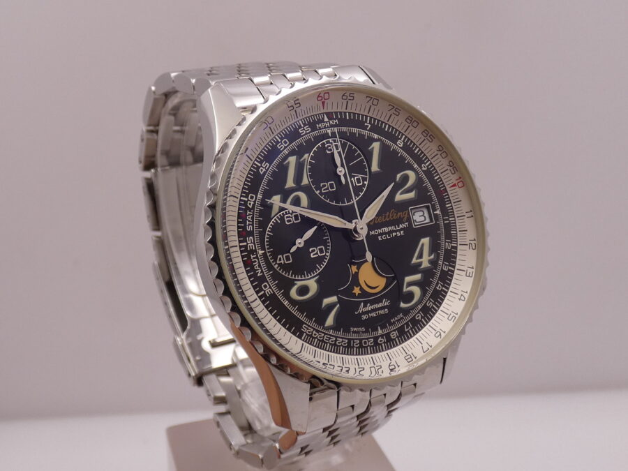 Cronografo Breitling Montbrillant Eclipse Fasi Luna A43030 LIKE NEW BOX&PAPERS Anno 2001 Automatico Acciaio Bracciale Pilot - immagine 11