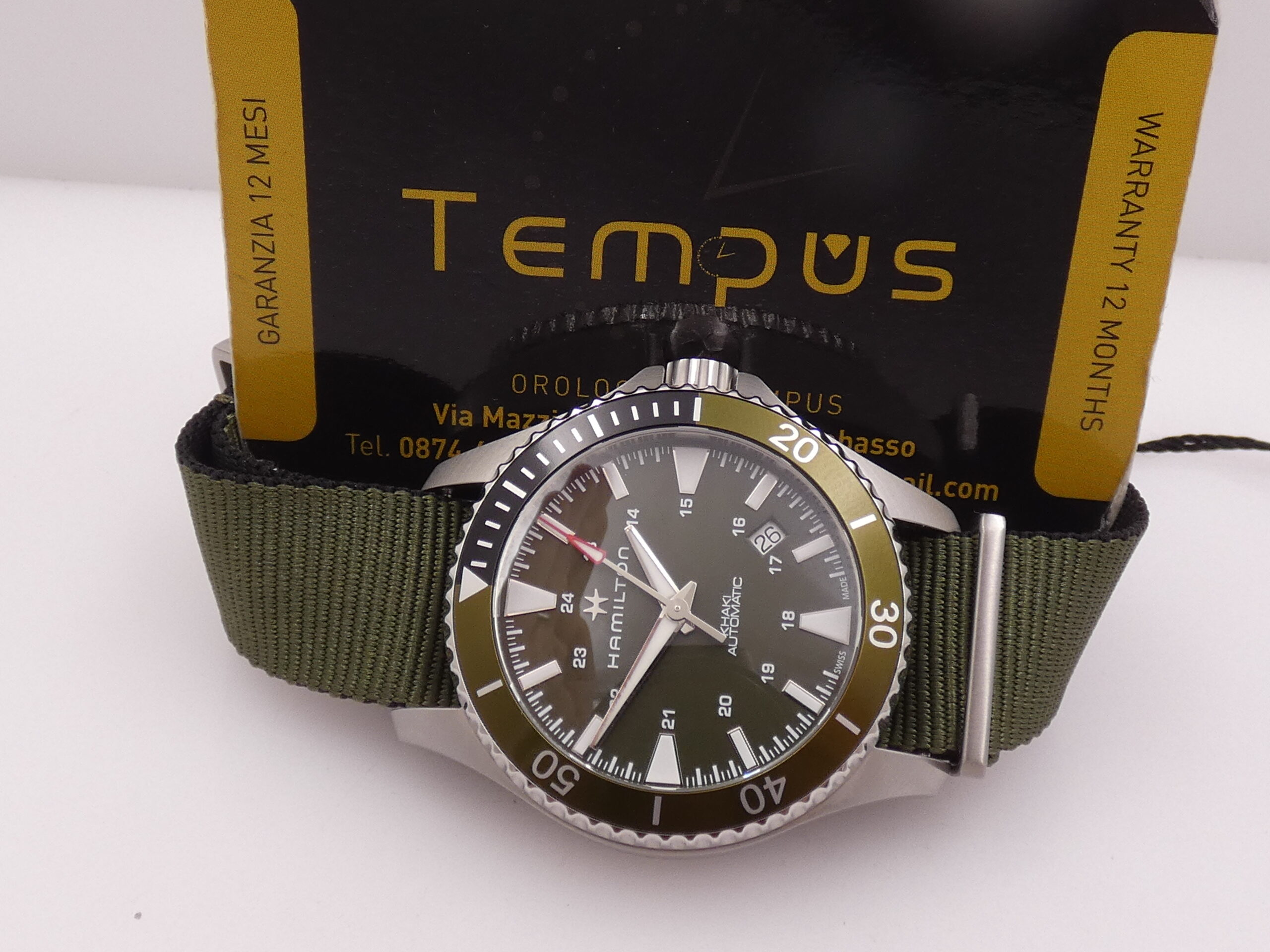 Hamilton Khaki Navy Scuba Green NEW BOX&PAPERS Automatico Mai Indossato Acciaio H82375961 - immagine 2