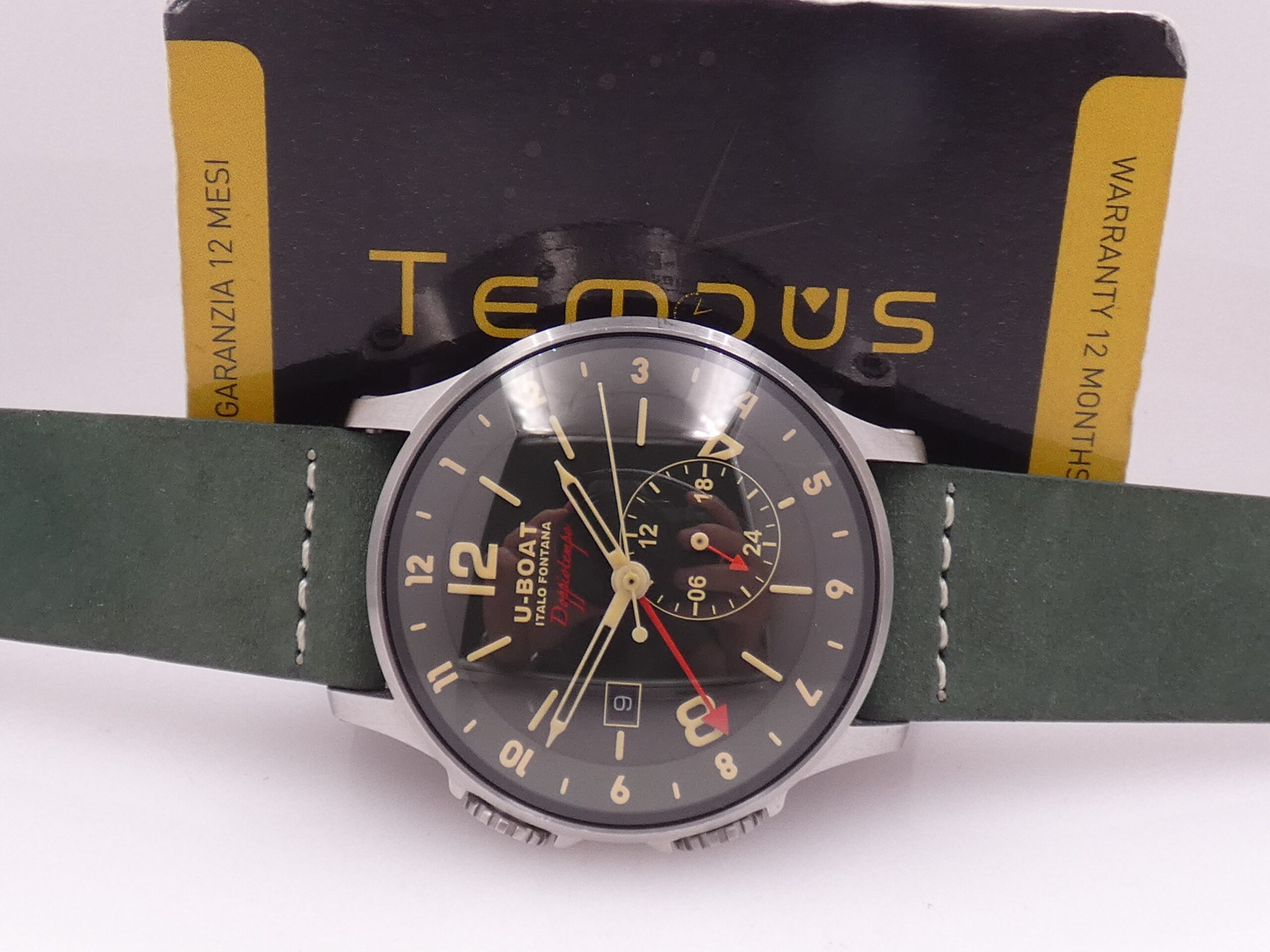 U-Boat Italo Fontana 1938 Doppiotempo Green GMT 8500 Automatico With PAPERS Anno 2020 Dual Crown - immagine 2