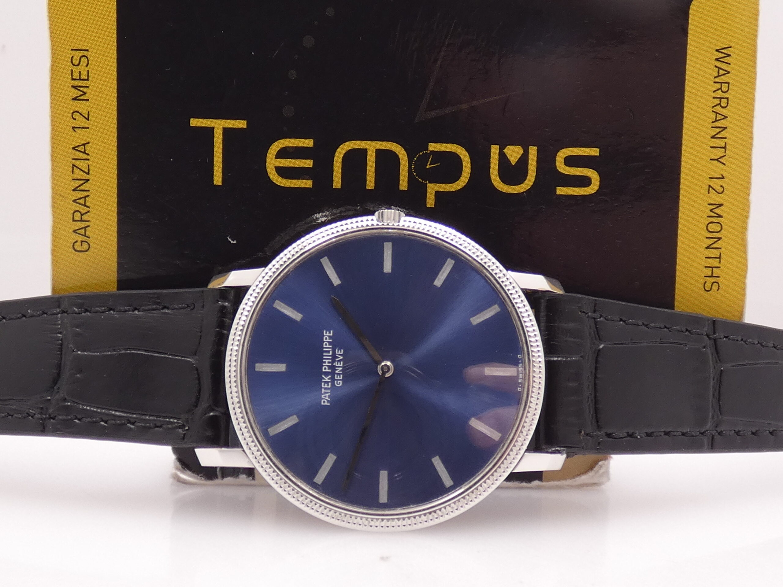 Patek Philippe Calatrava Ultra Thin 3590 Automatic SIGMA Blue Dial 18Kt White Gold MINT CONDITION 21Kt Gold Rotor Clous de Paris Bezel YEARS '70s - immagine 2