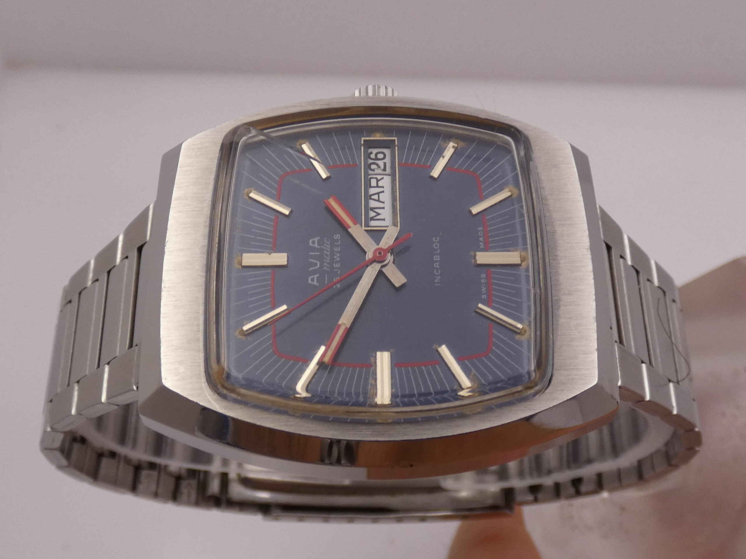 Avia Matic Day-Date ANNI '70 Automatico Acciaio Blue Dial Vintage