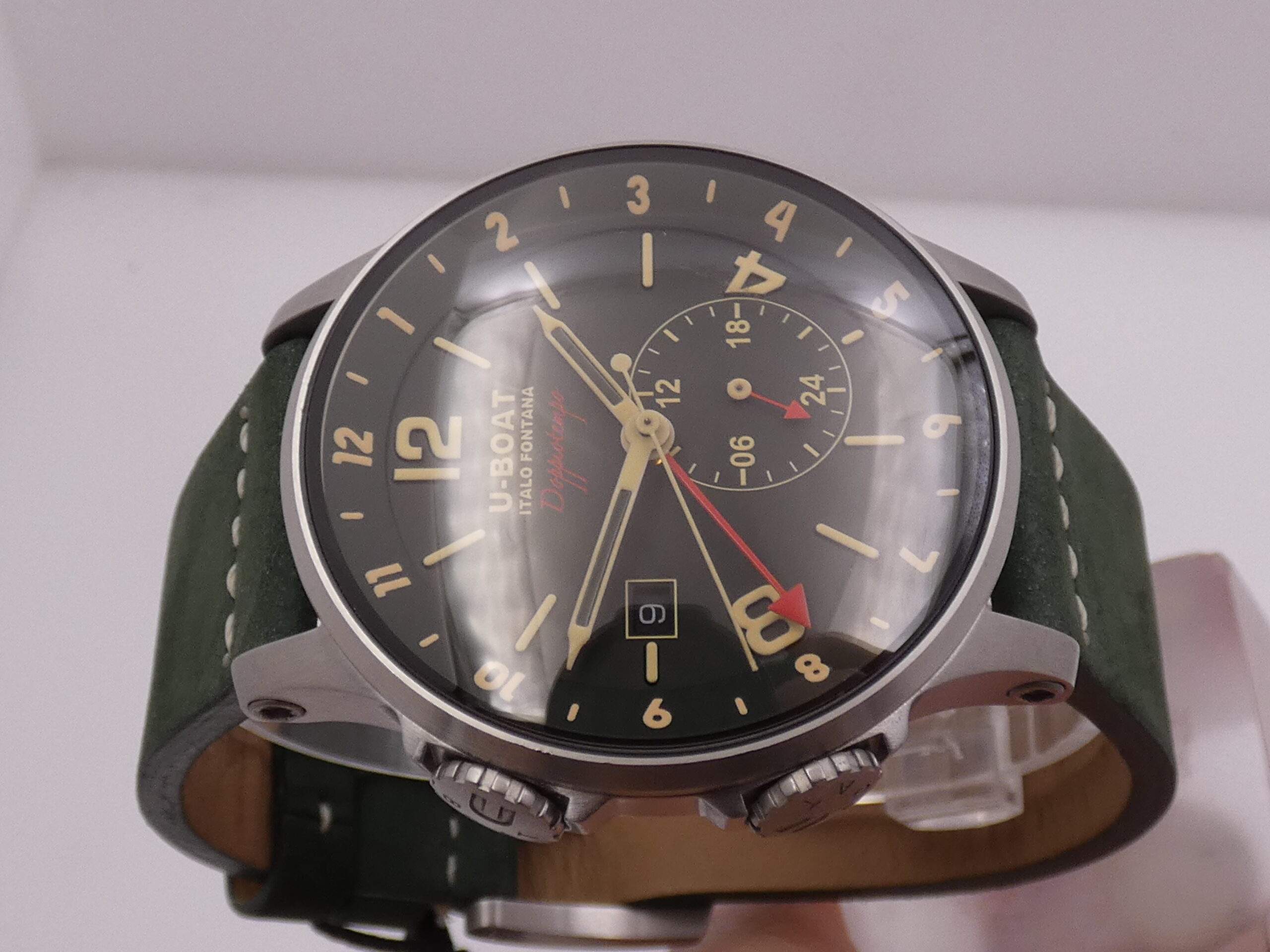 U-Boat Italo Fontana 1938 Doppiotempo Green GMT 8500 Automatico With PAPERS Anno 2020 Dual Crown