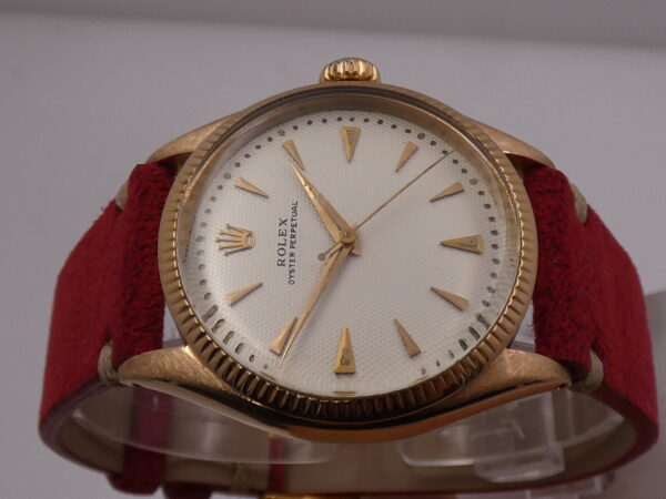 Rolex Oyster Perpetual 34 6285 Oro Rosa 18Kt Honeycomb Dial Semi Bubble Back Automatico Anni 1950's