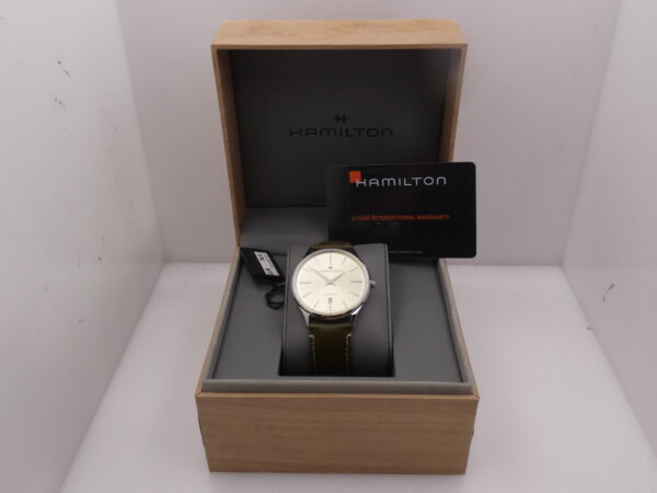 Hamilton Jazzmaster Thinline NEW BOX&PAPERS Light Green Soleil Dial Automatico Acciaio Ref. H385250