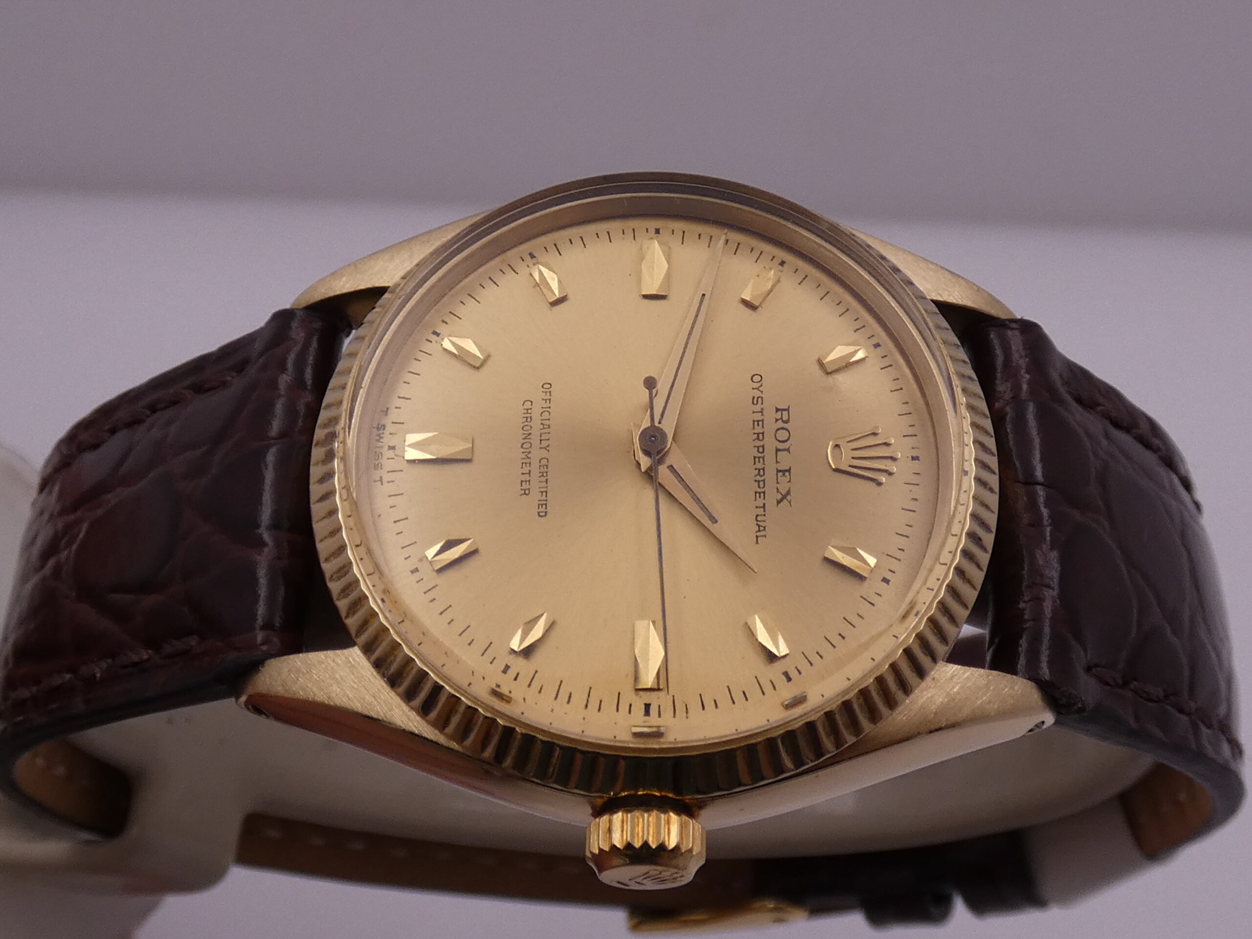 Rolex Oyster Perpetual 34 6567 Oro 14Kt Automatico Rotore a Farfalla ANNI 50 Vintage - immagine 4